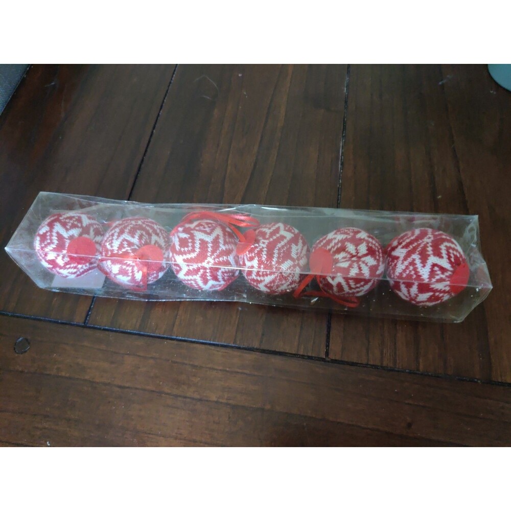 Lot of 6 Boston International Sweater Red White Bauble Christmas Ornaments New!